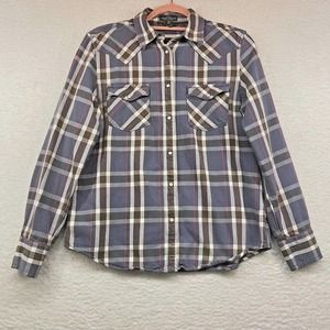 Lauren Ralph Lauren Pearl Snap Shirt Large Womens Blue Plaid Button Down Western